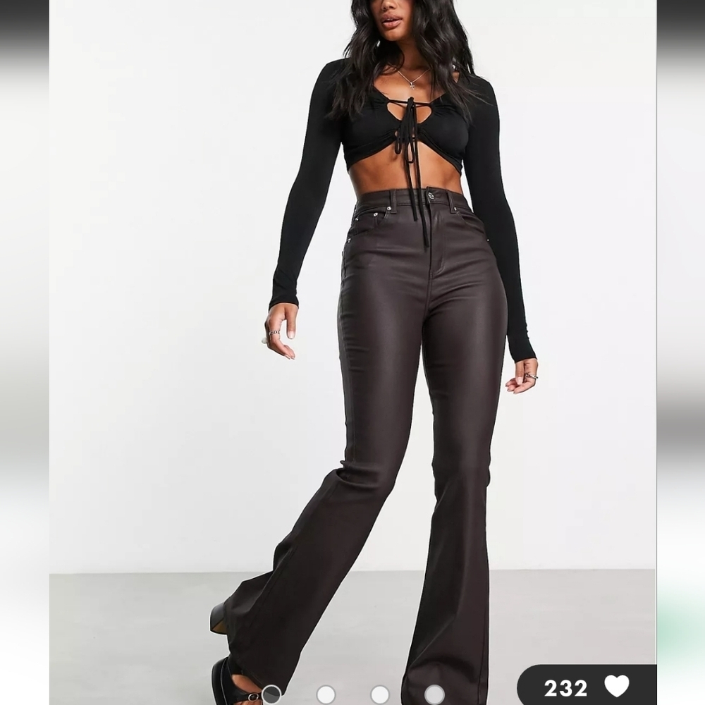 ASOS Coated Black Flare Jeans Size 28